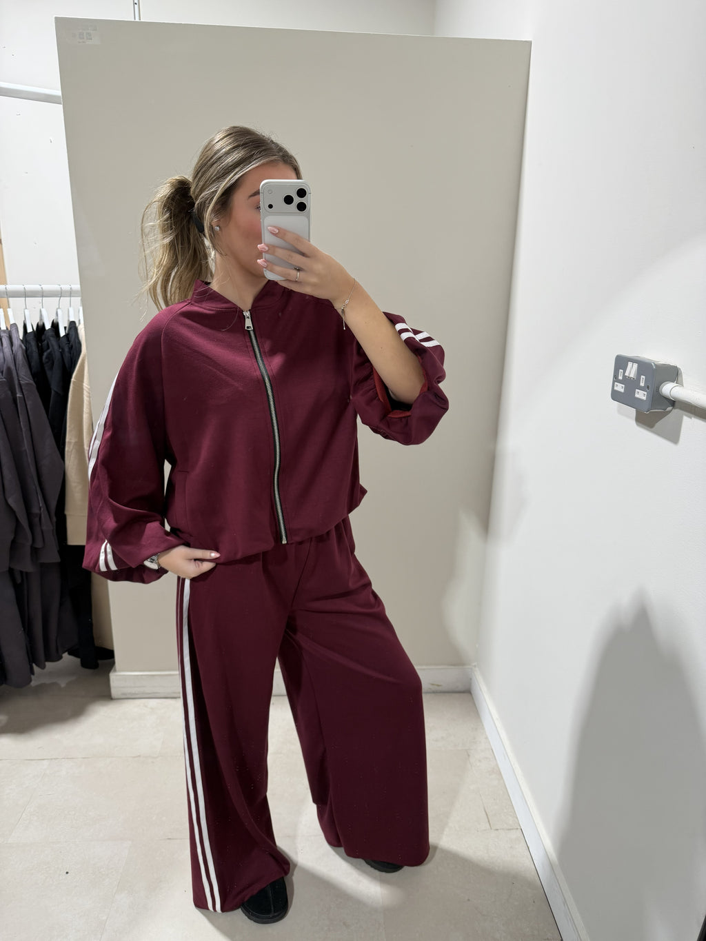 Burgundy Contrast-Trim Top and Trouser Set