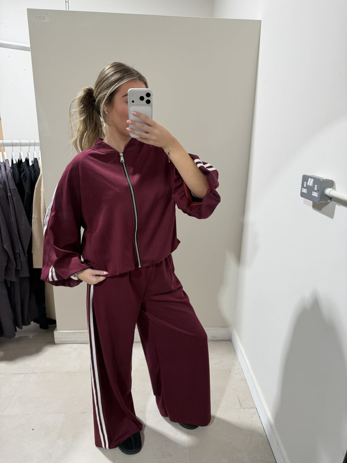 Burgundy Contrast-Trim Top and Trouser Set