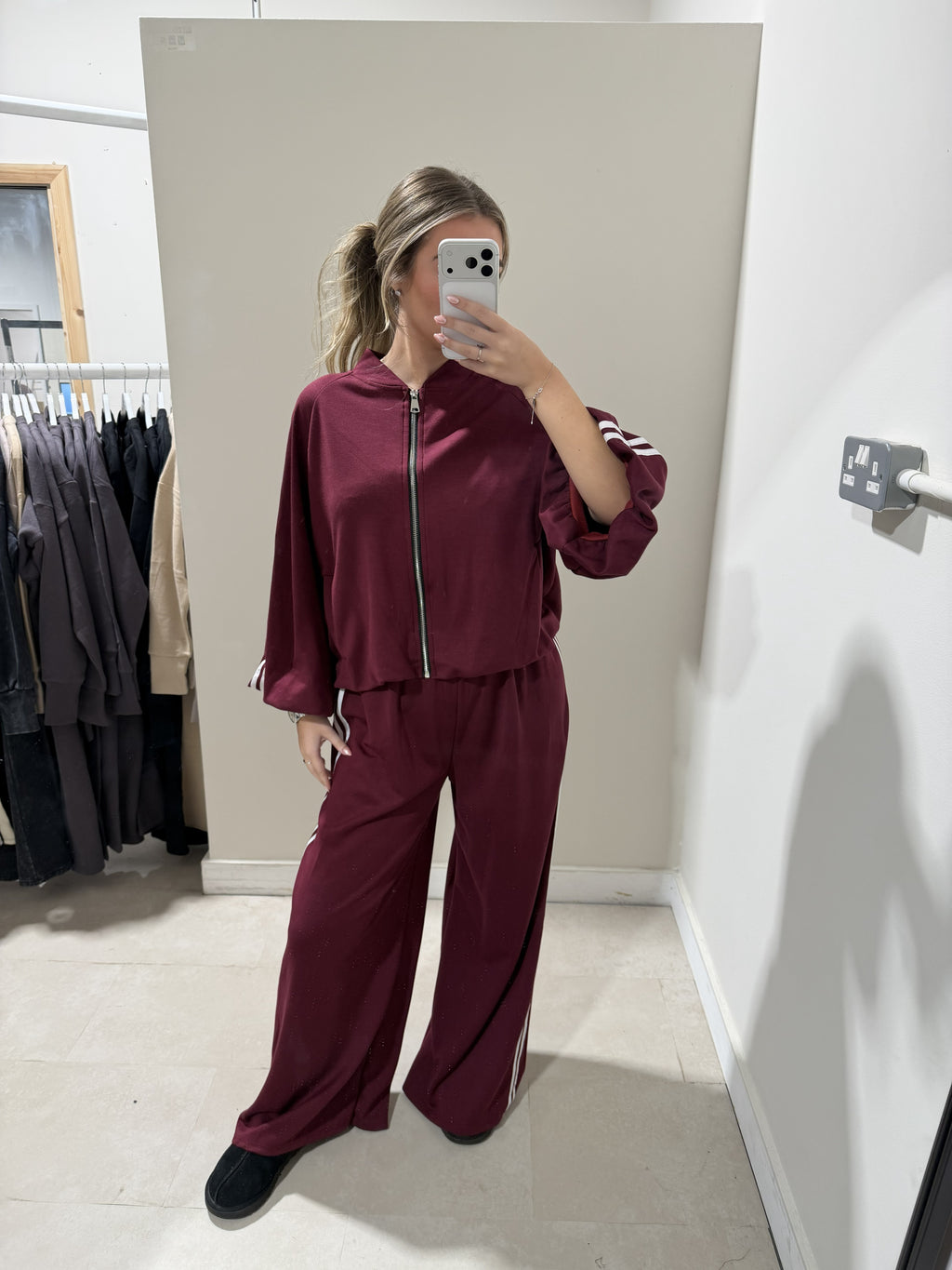 Burgundy Contrast-Trim Top and Trouser Set