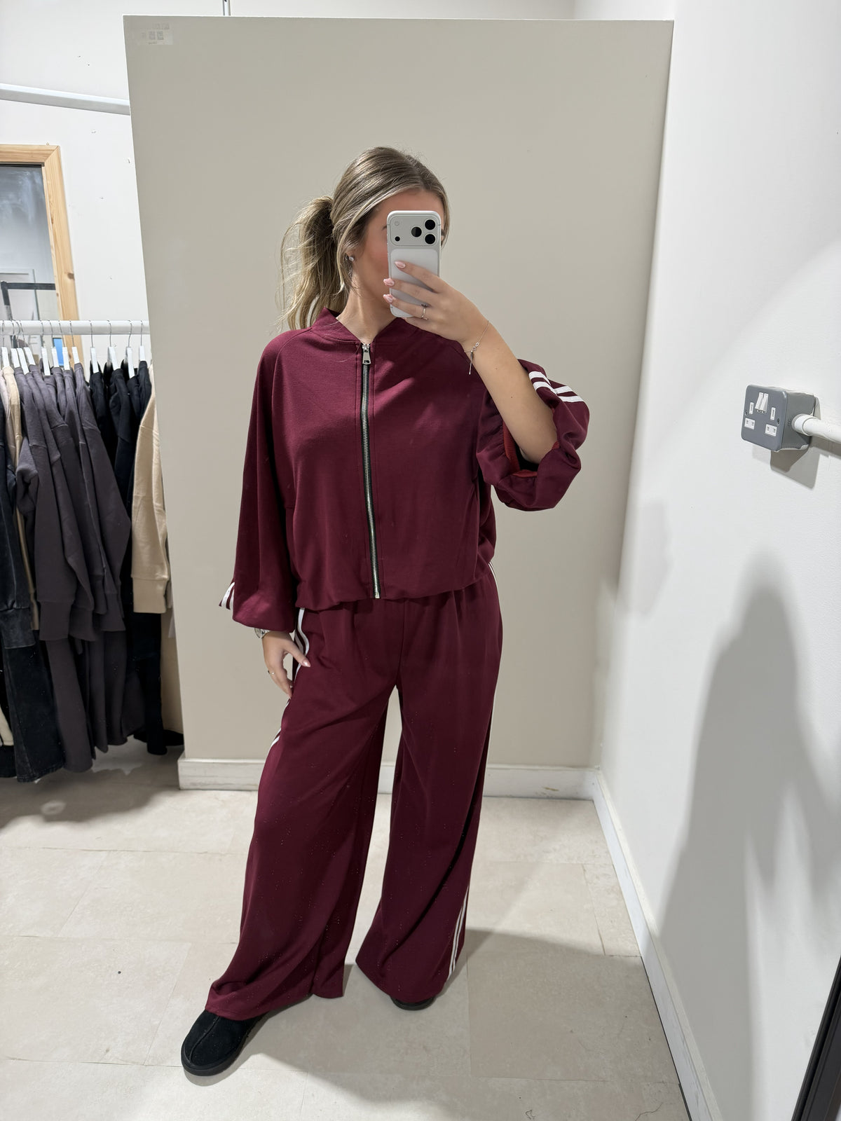 Burgundy Contrast-Trim Top and Trouser Set