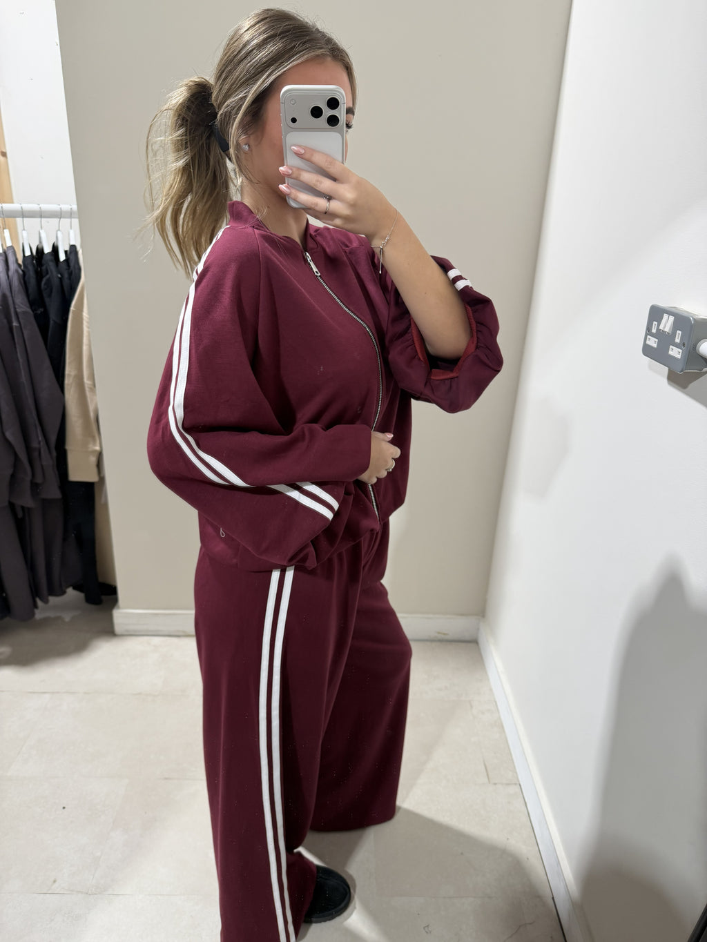 Burgundy Contrast-Trim Top and Trouser Set