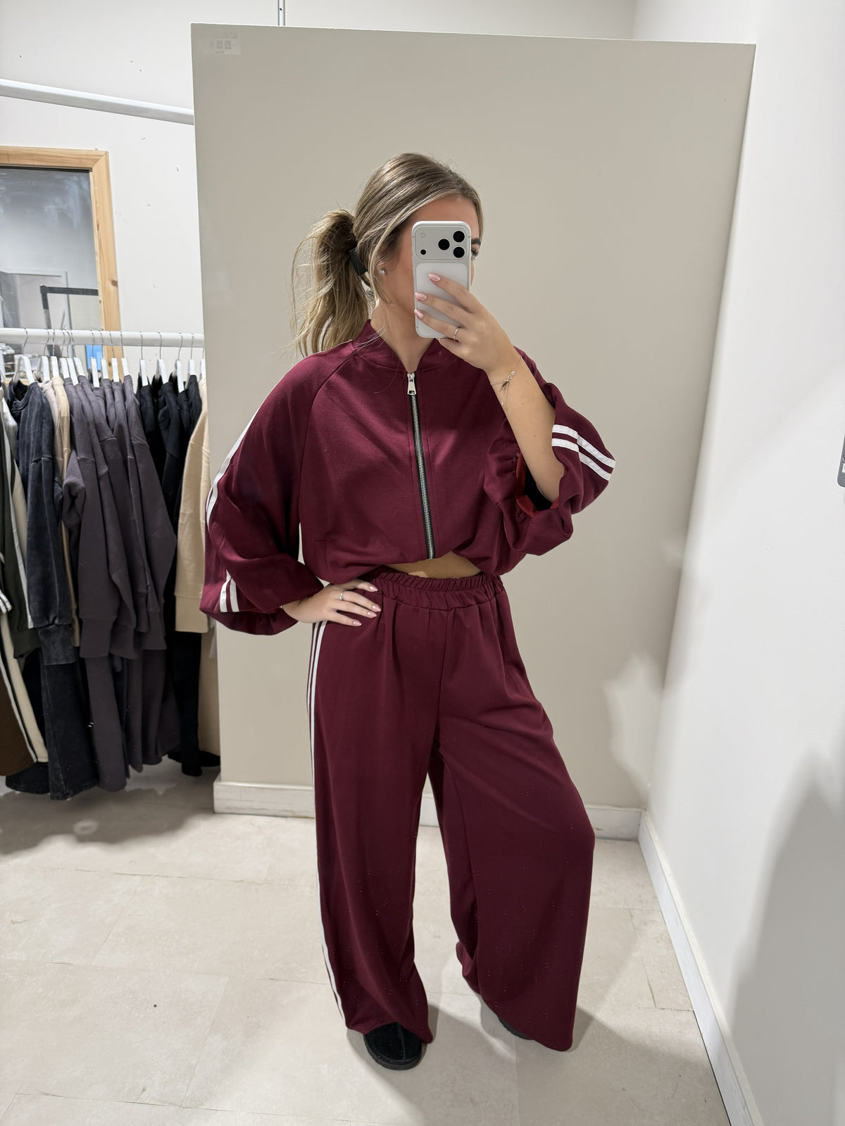 Burgundy Contrast-Trim Top and Trouser Set