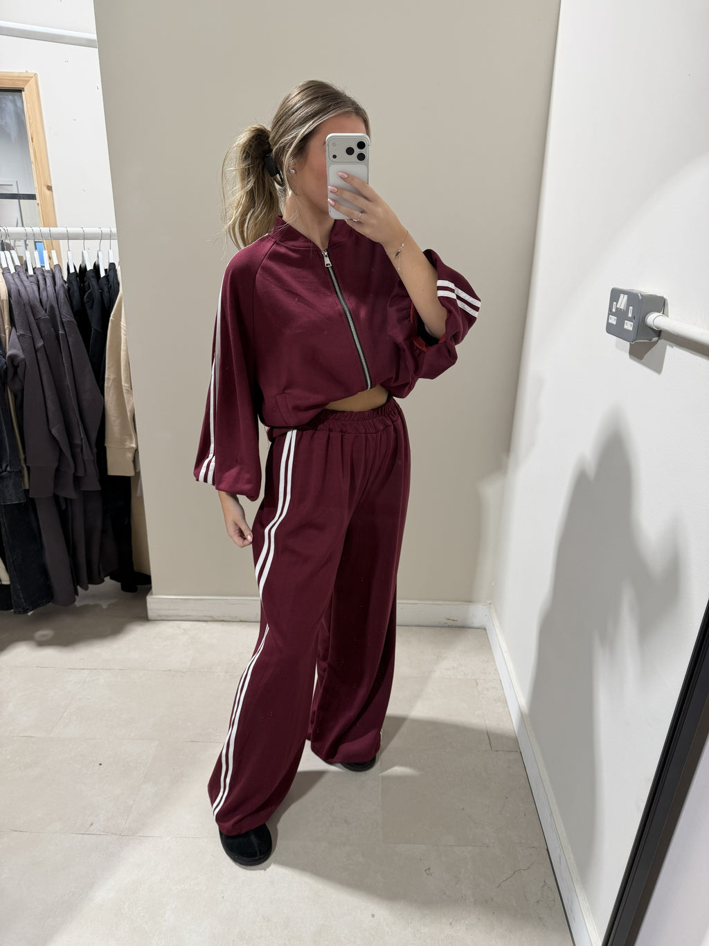 Burgundy Contrast-Trim Top and Trouser Set