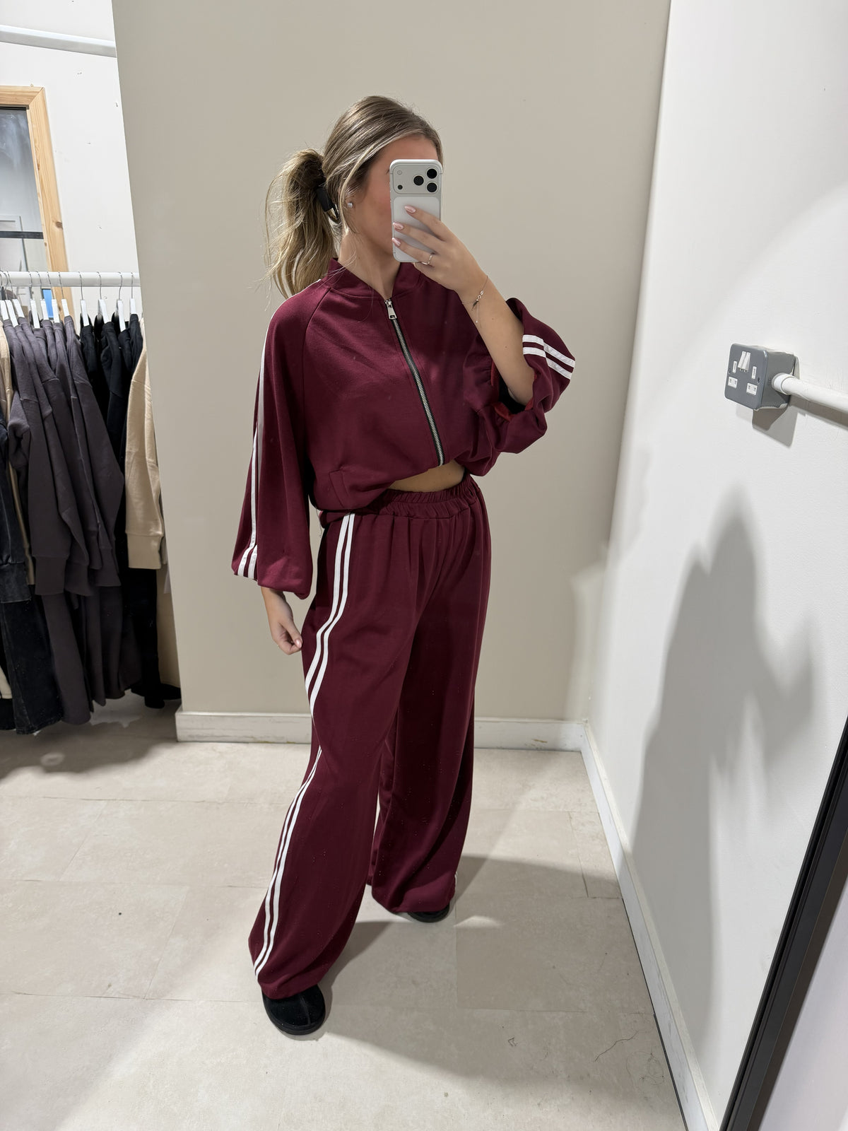 Burgundy Contrast-Trim Top and Trouser Set