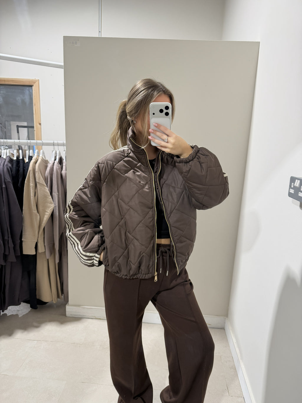 Chocolate Brown Quilted Contrast-Stripe Jacket