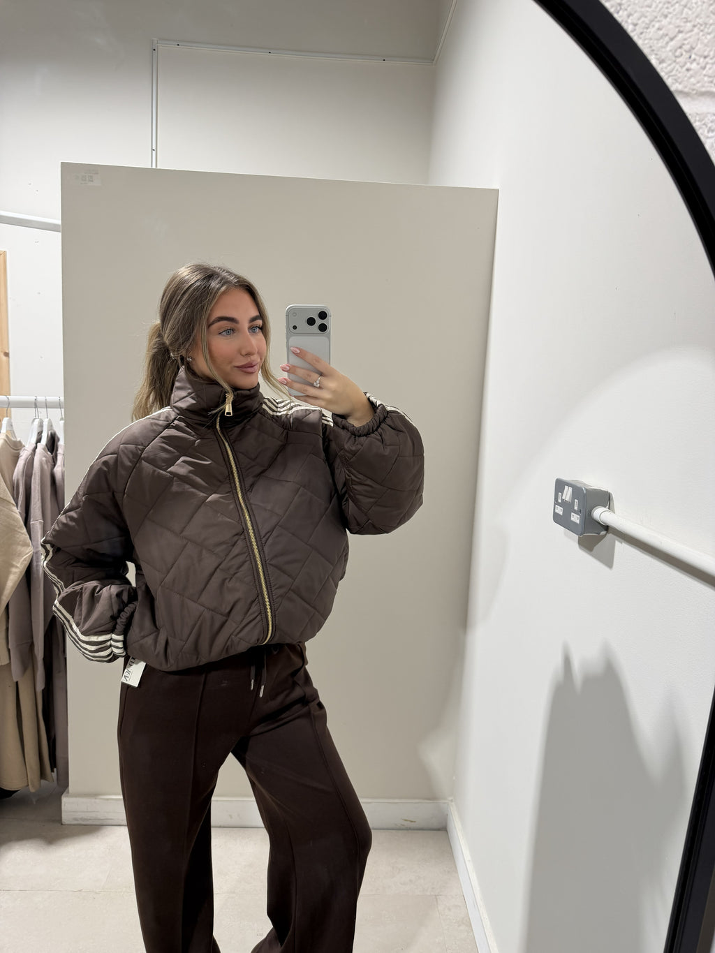 Chocolate Brown Quilted Contrast-Stripe Jacket