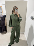 Olive Green Contrast-Trim Top and Trouser Set