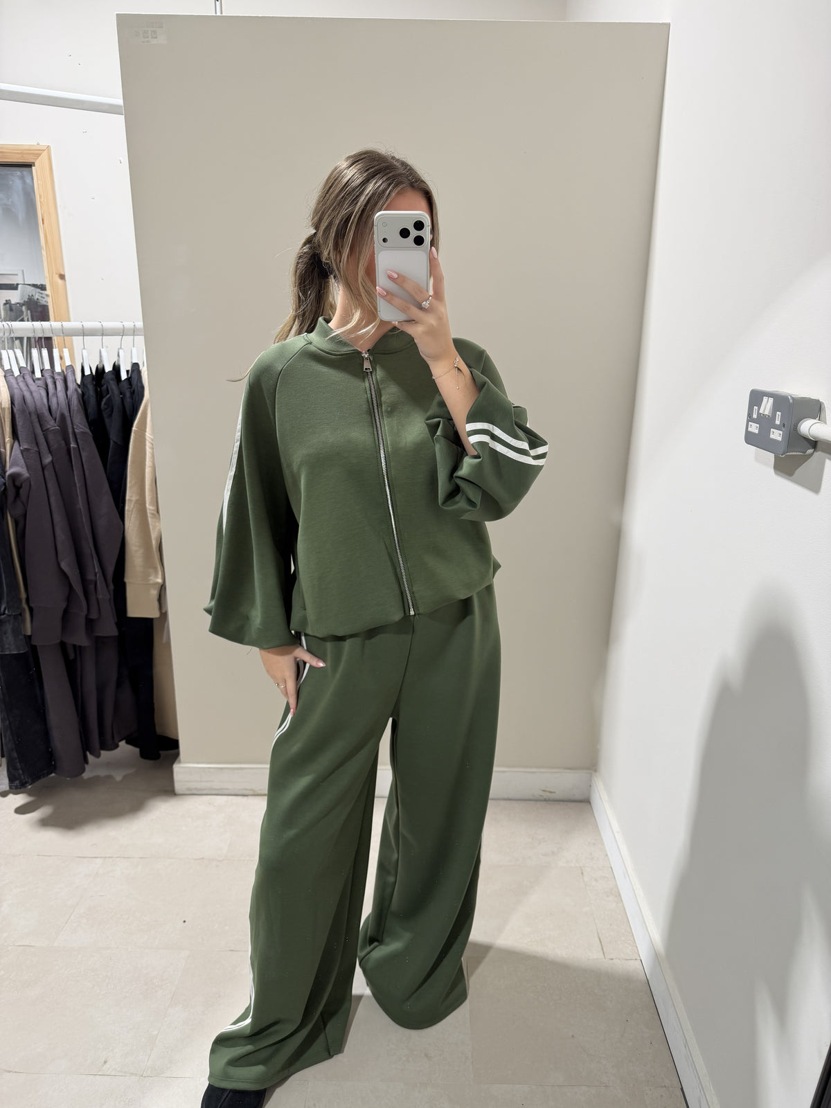Olive Green Contrast-Trim Top and Trouser Set