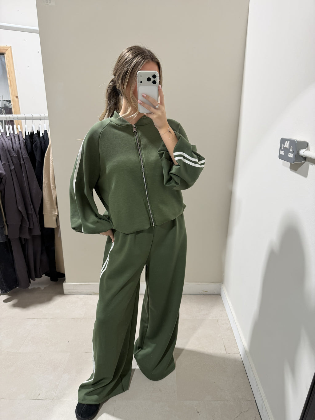 Olive Green Contrast-Trim Top and Trouser Set