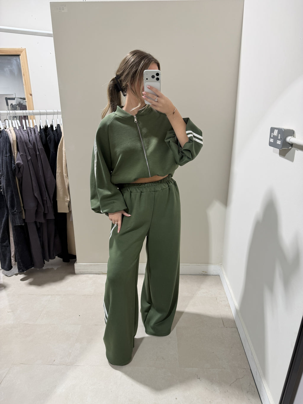 Olive Green Contrast-Trim Top and Trouser Set