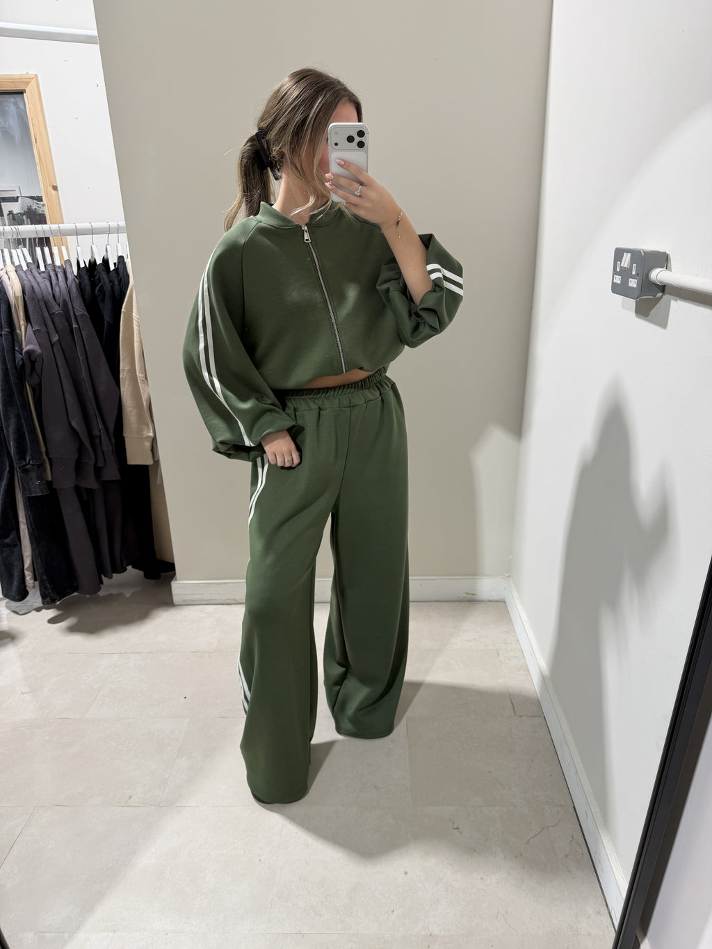 Olive Green Contrast-Trim Top and Trouser Set